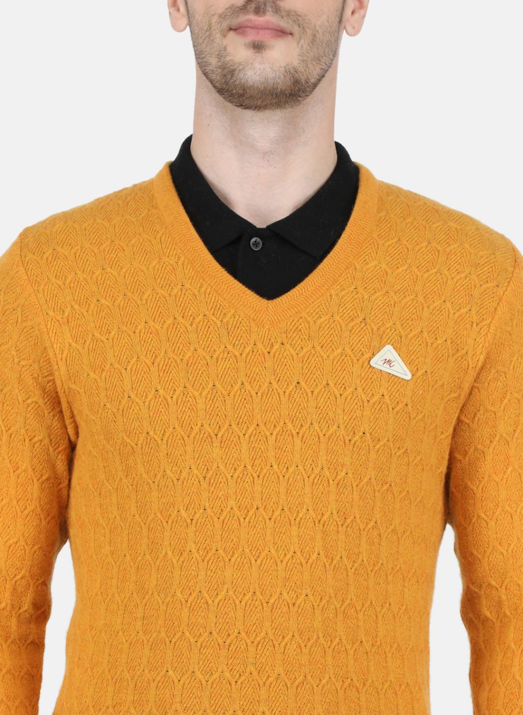 Men Yellow Self Design Pullover