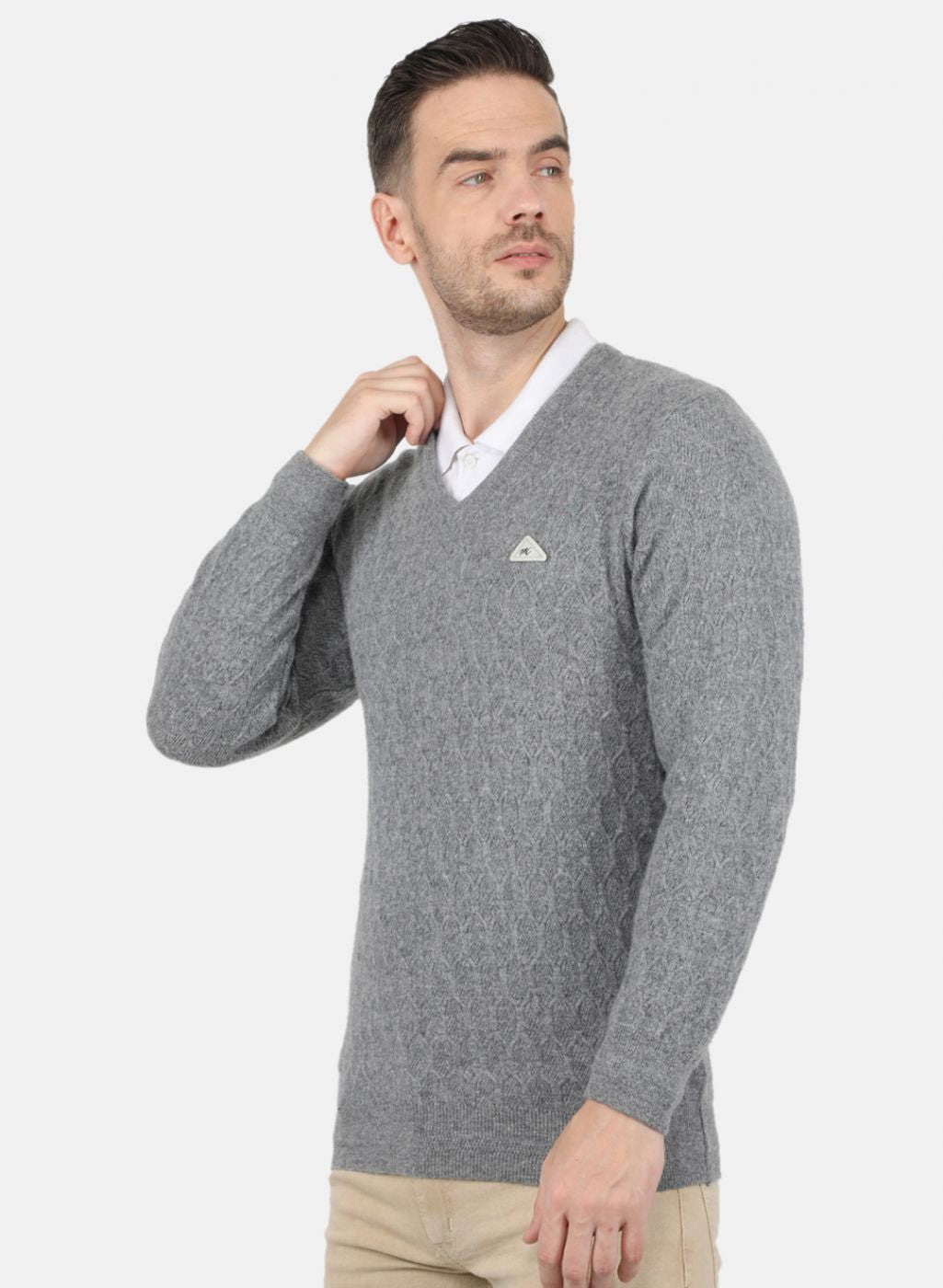 Men Grey Self Design Pullover