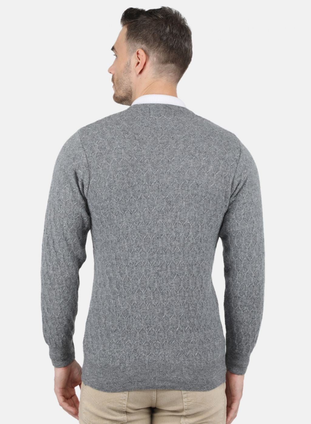 Men Grey Self Design Pullover