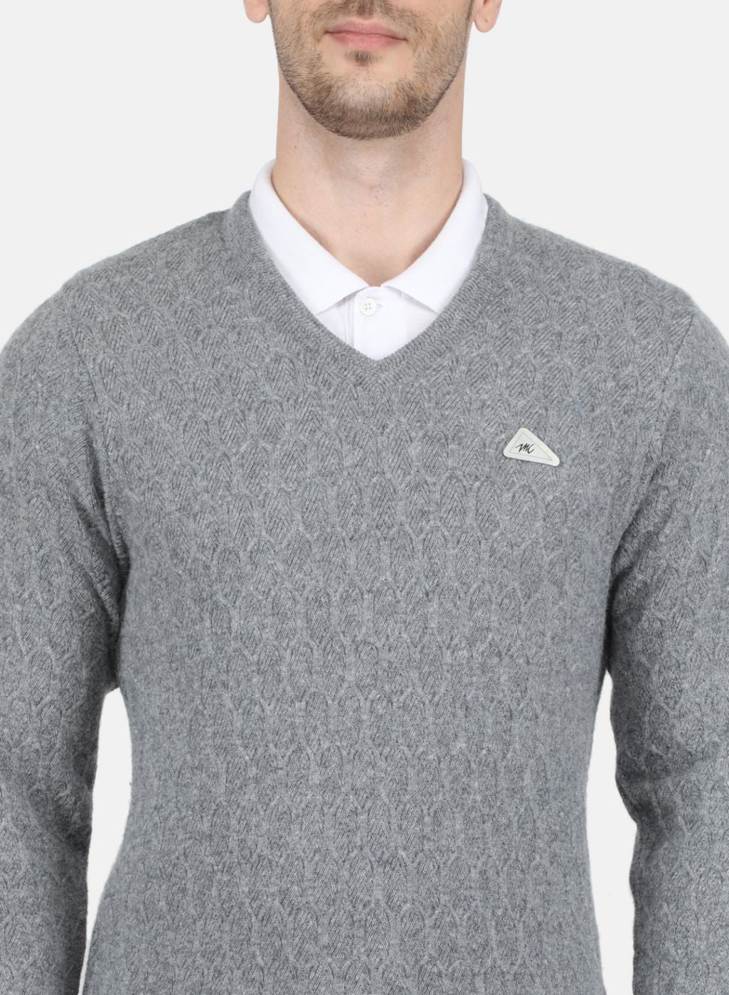 Men Grey Self Design Pullover