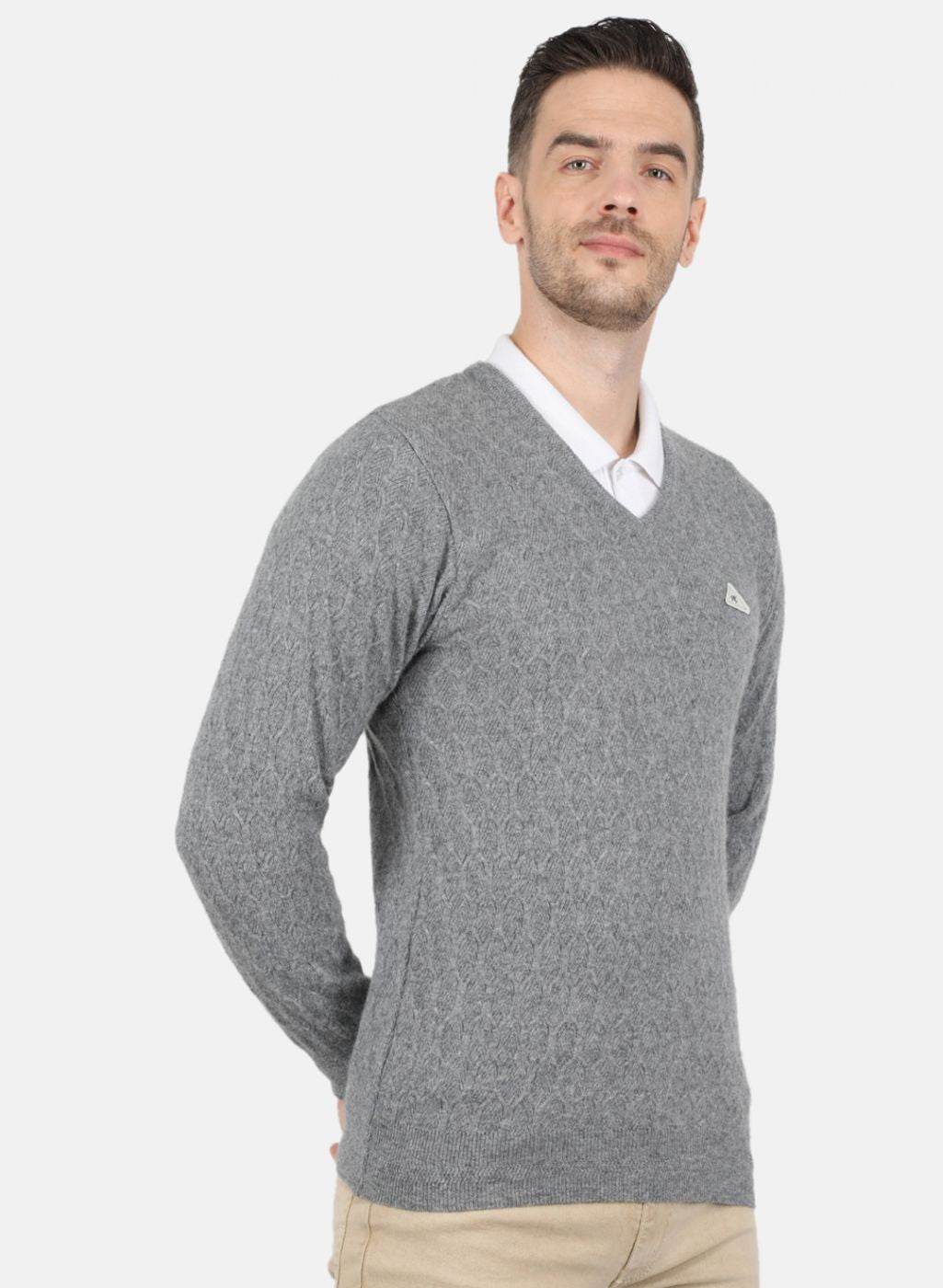 Men Grey Self Design Pullover