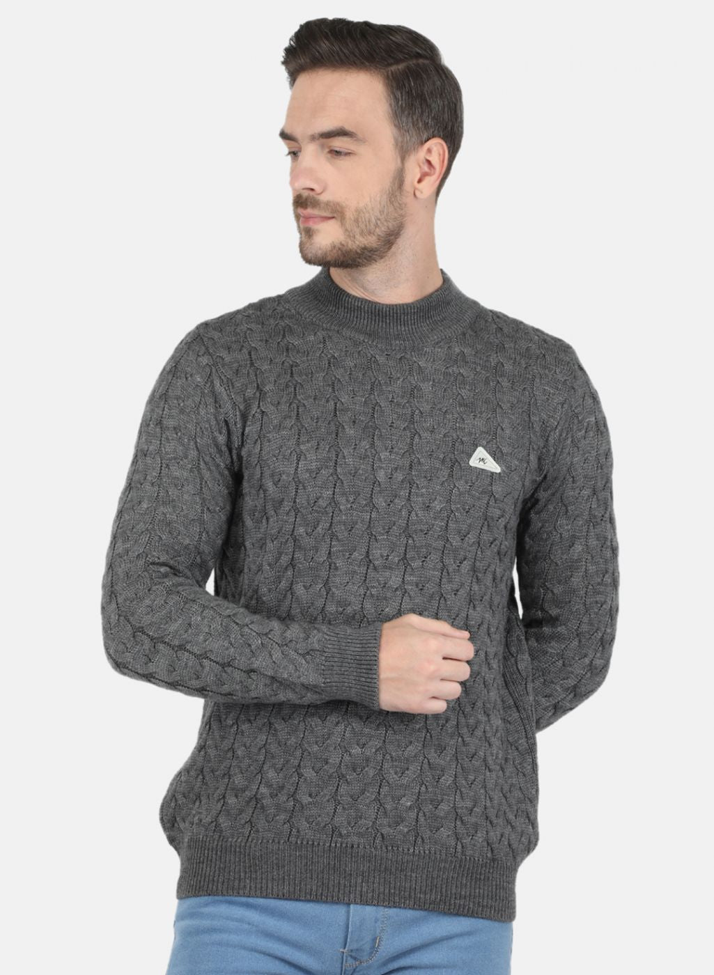 Men Grey Self Design Pullover