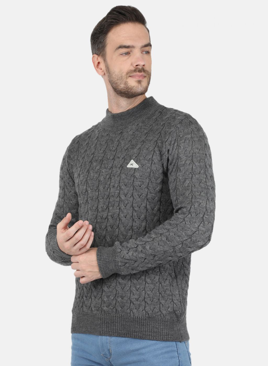 Men Grey Self Design Pullover