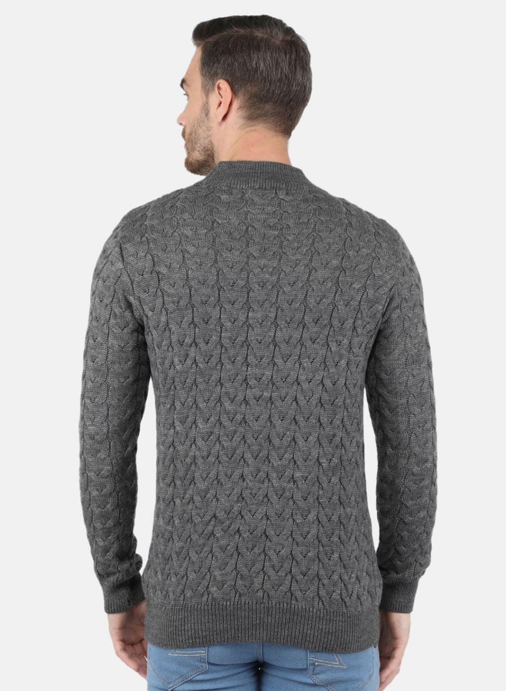 Men Grey Self Design Pullover