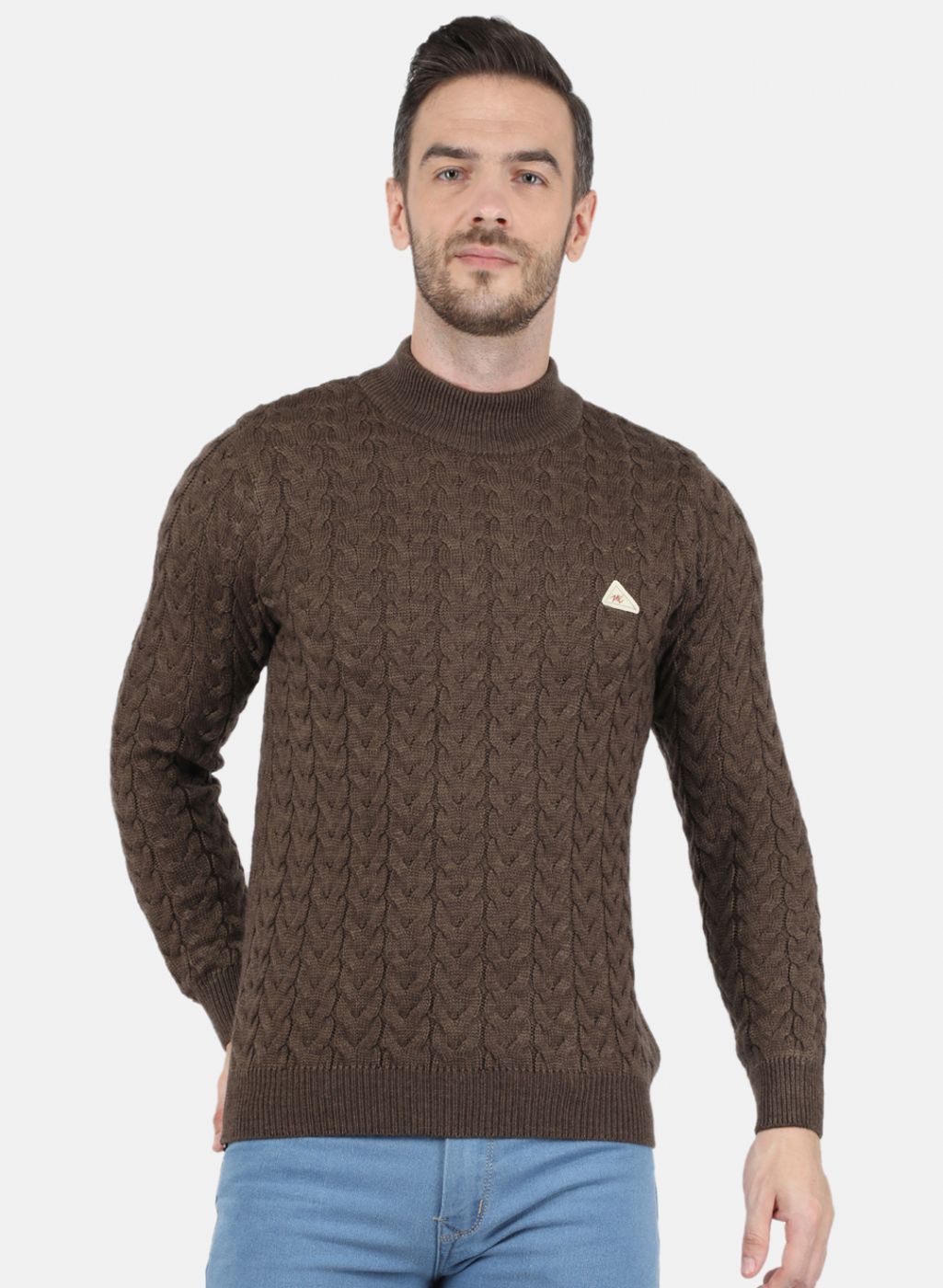 Men Brown Self Design Pullover