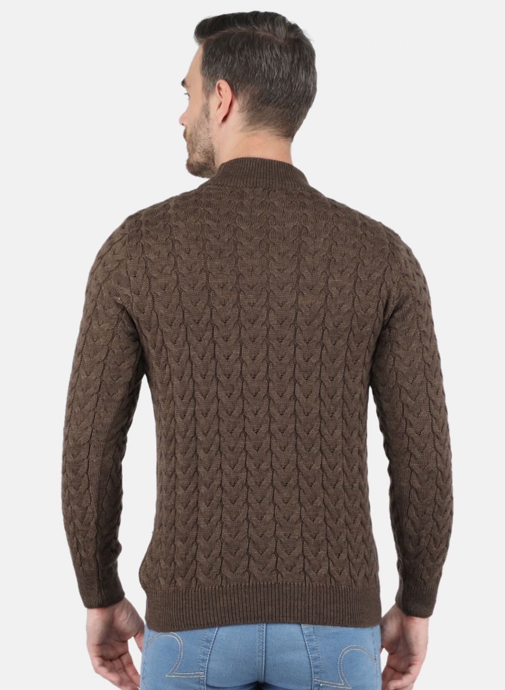 Men Brown Self Design Pullover