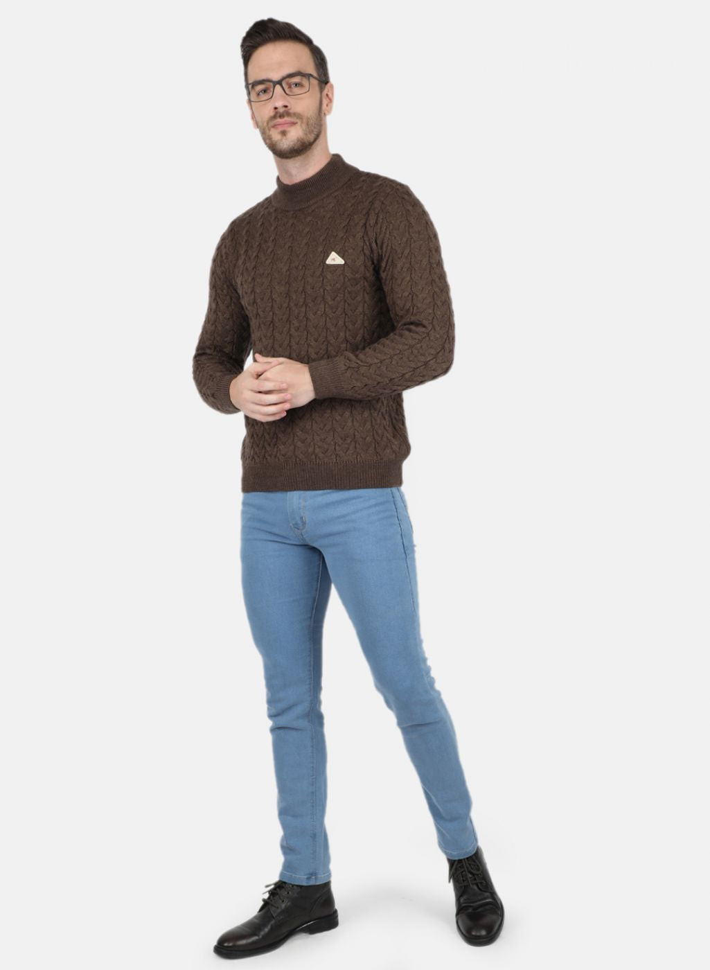 Men Brown Self Design Pullover