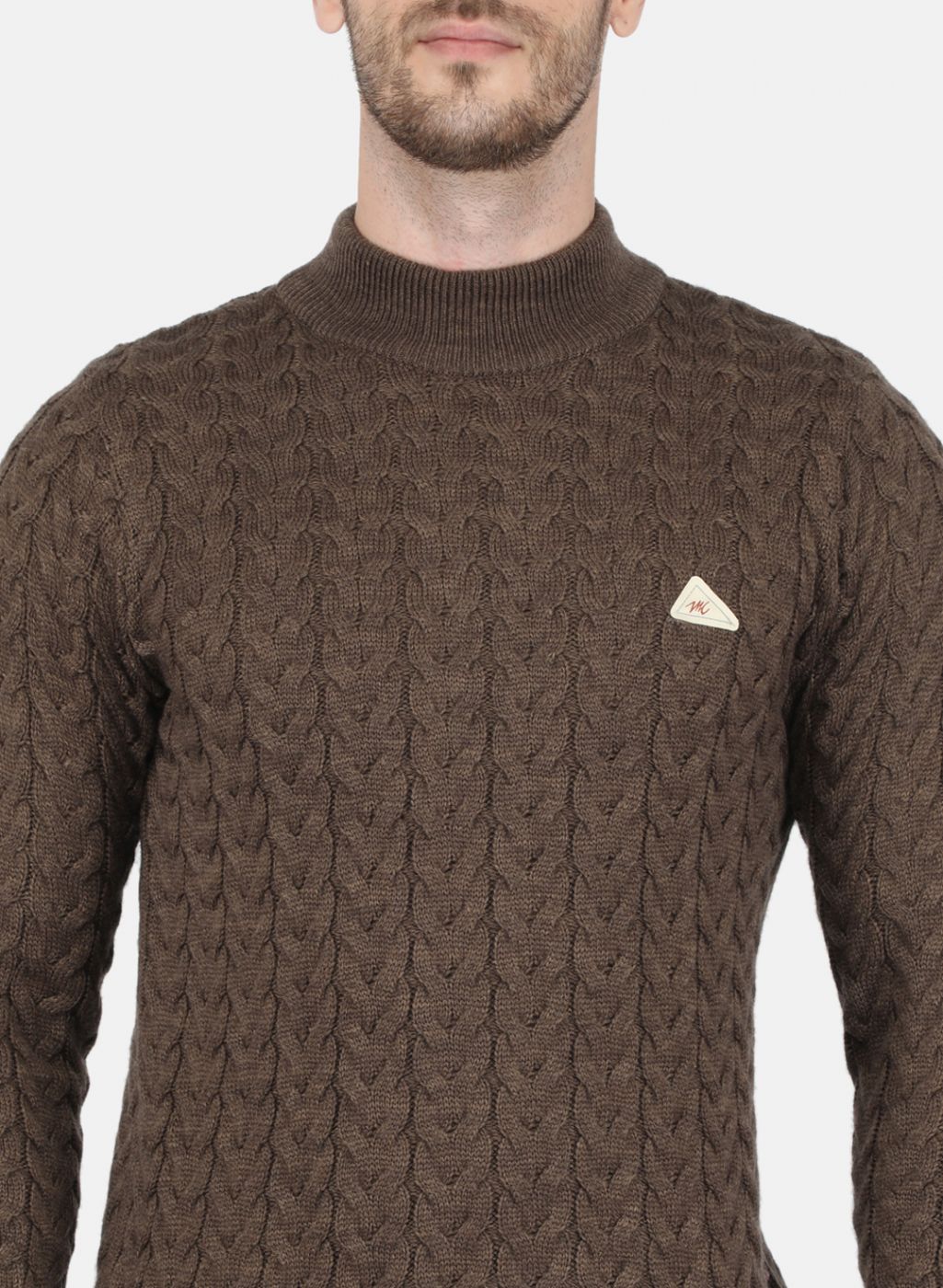 Men Brown Self Design Pullover