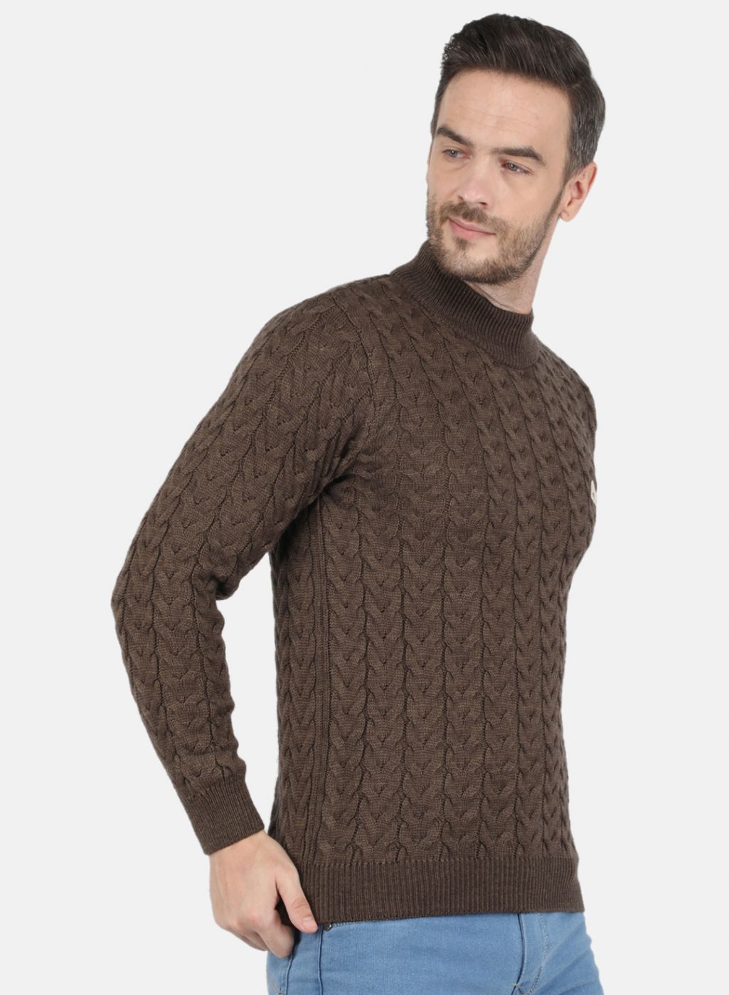 Men Brown Self Design Pullover