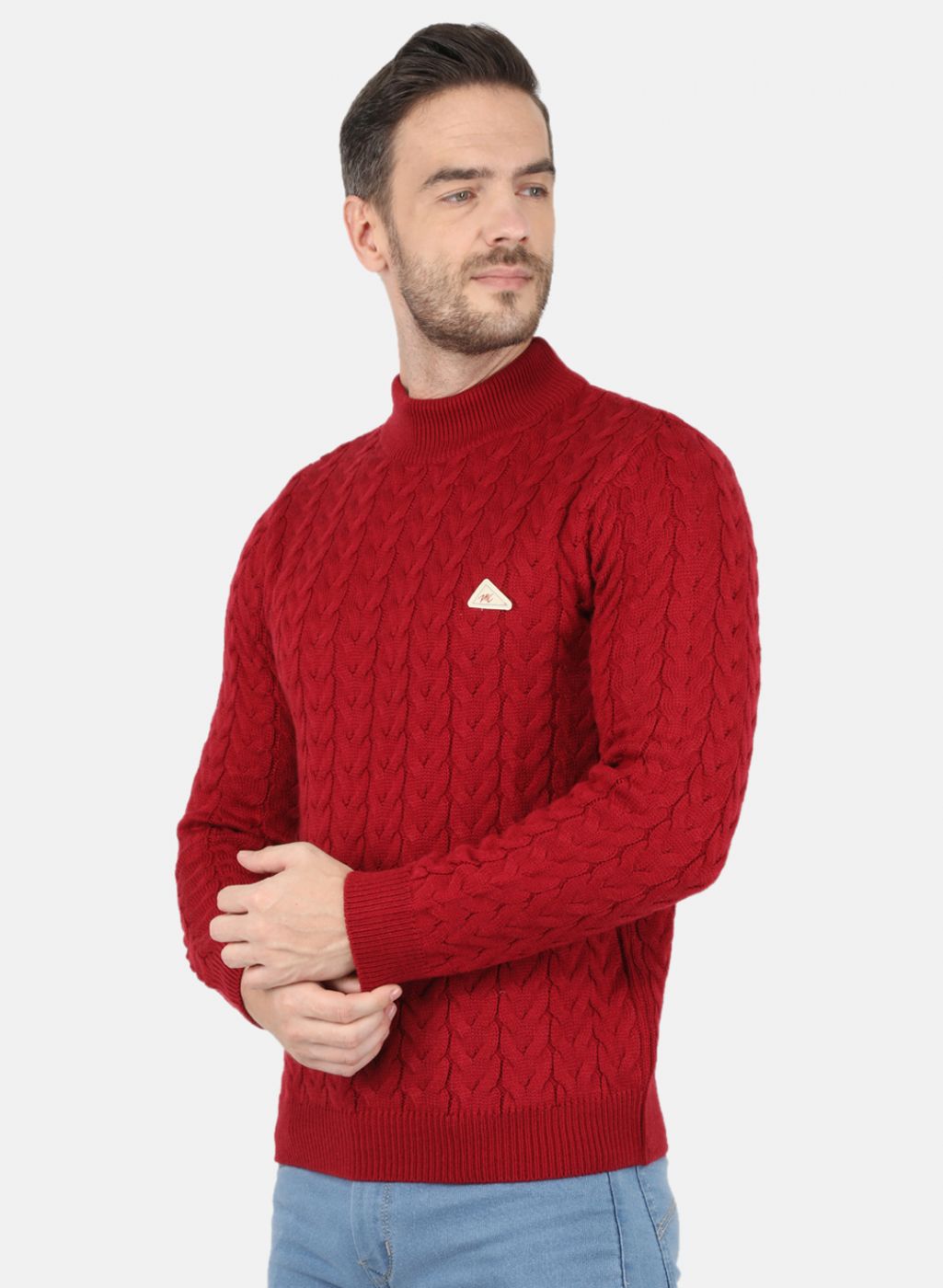 Men Maroon Self Design Pullover