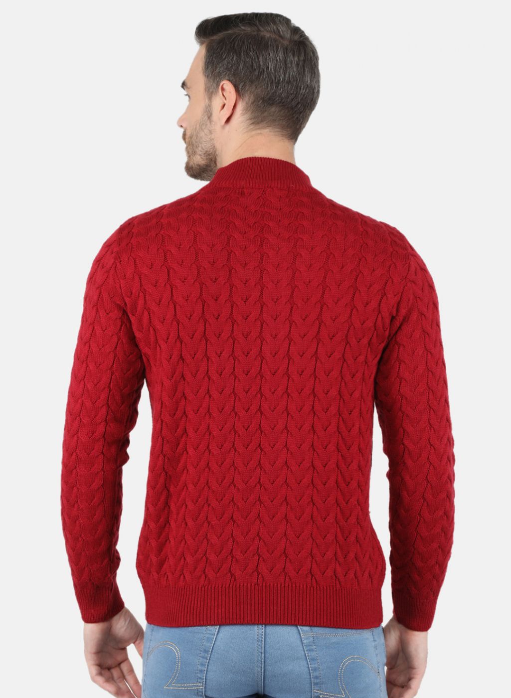 Men Maroon Self Design Pullover