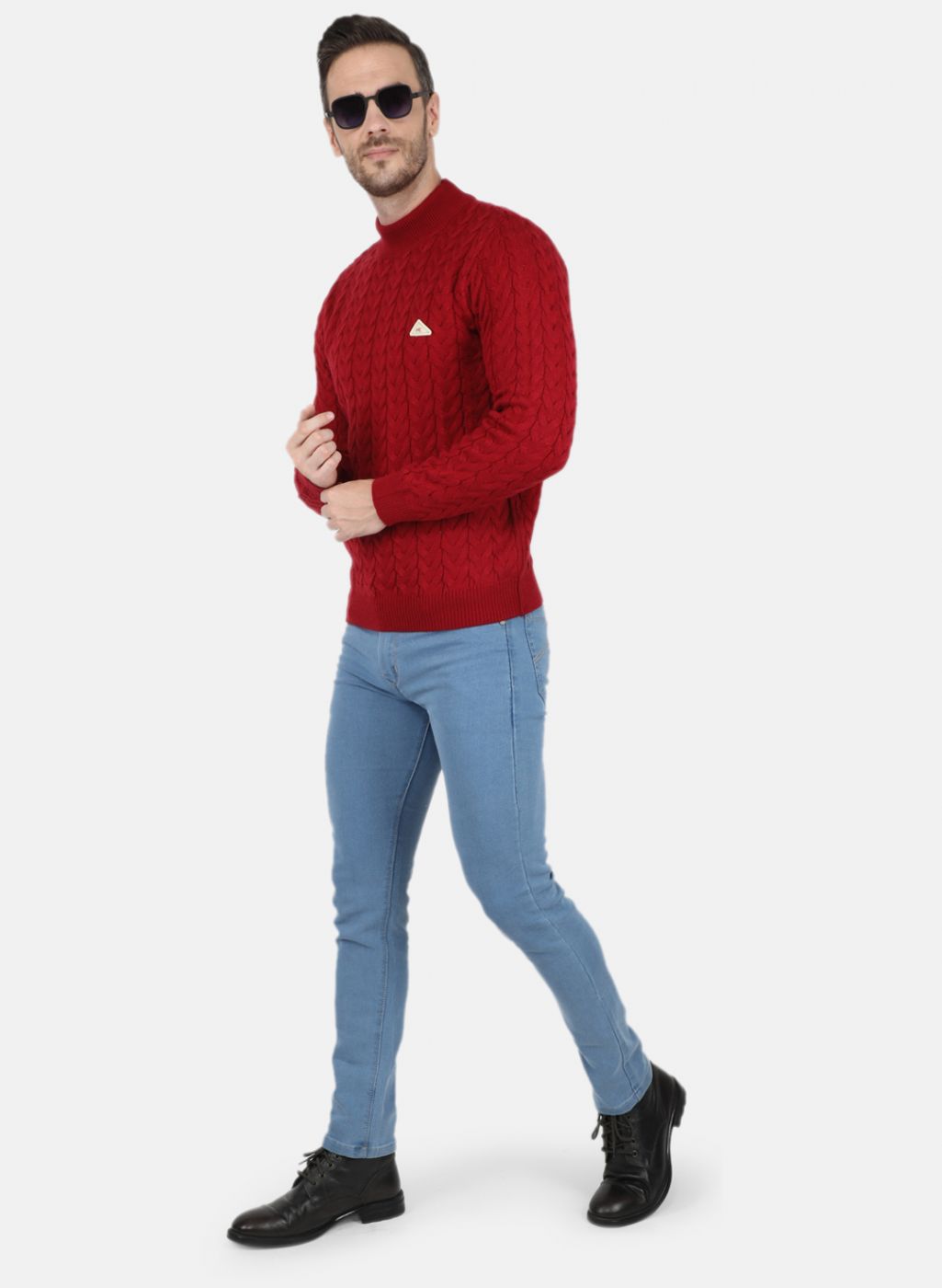 Men Maroon Self Design Pullover