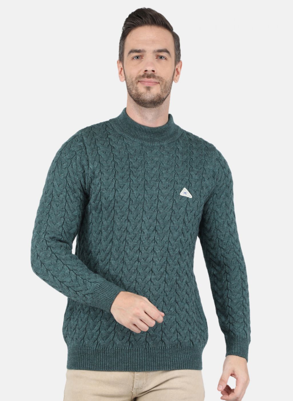 Men Green Self Design Pullover