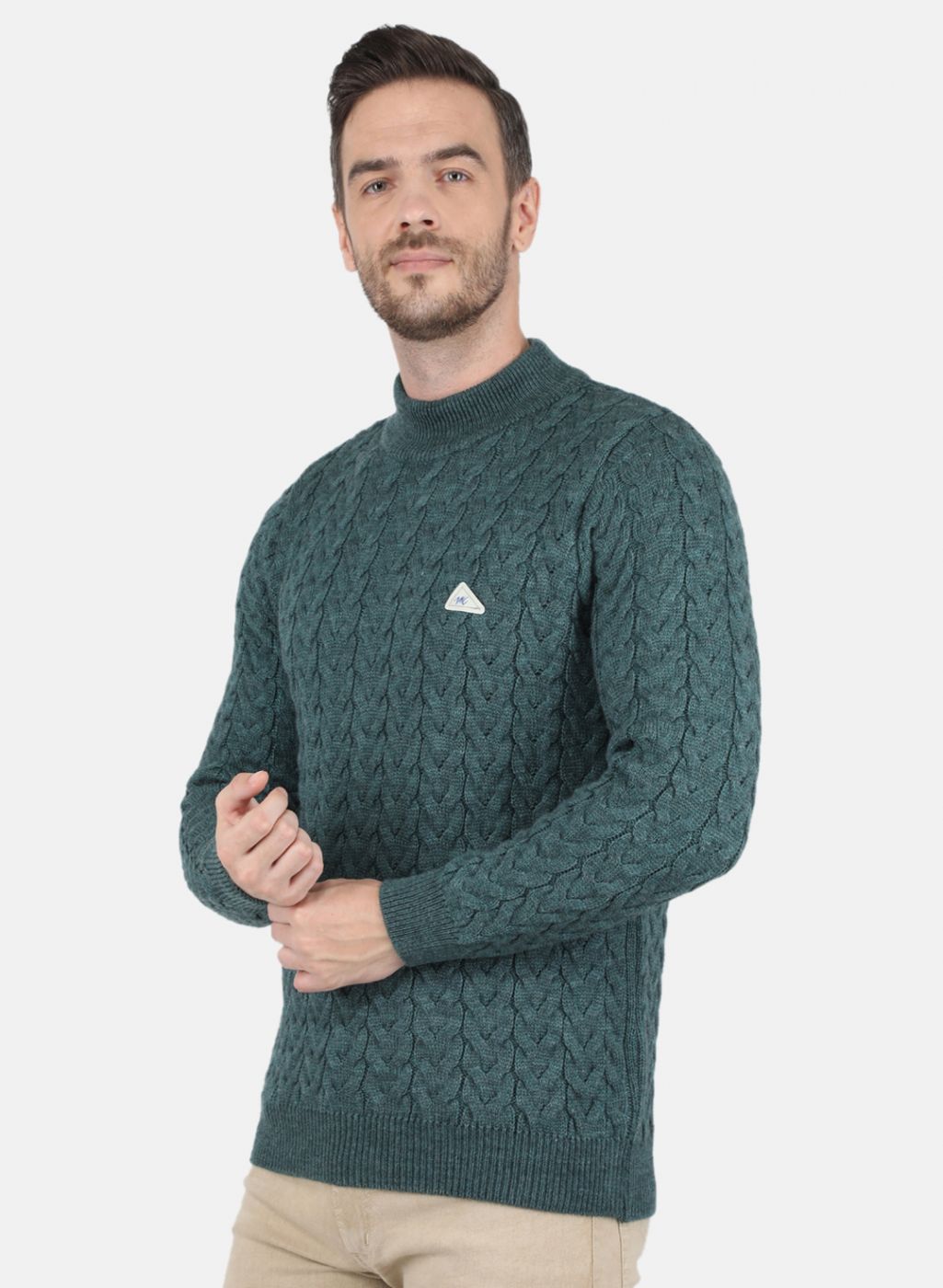 Men Green Self Design Pullover