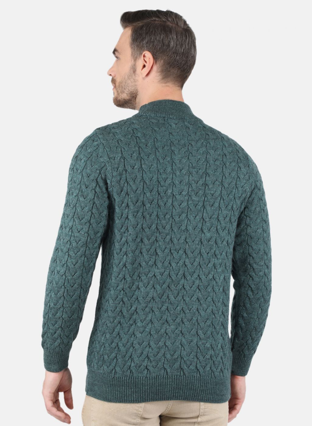 Men Green Self Design Pullover