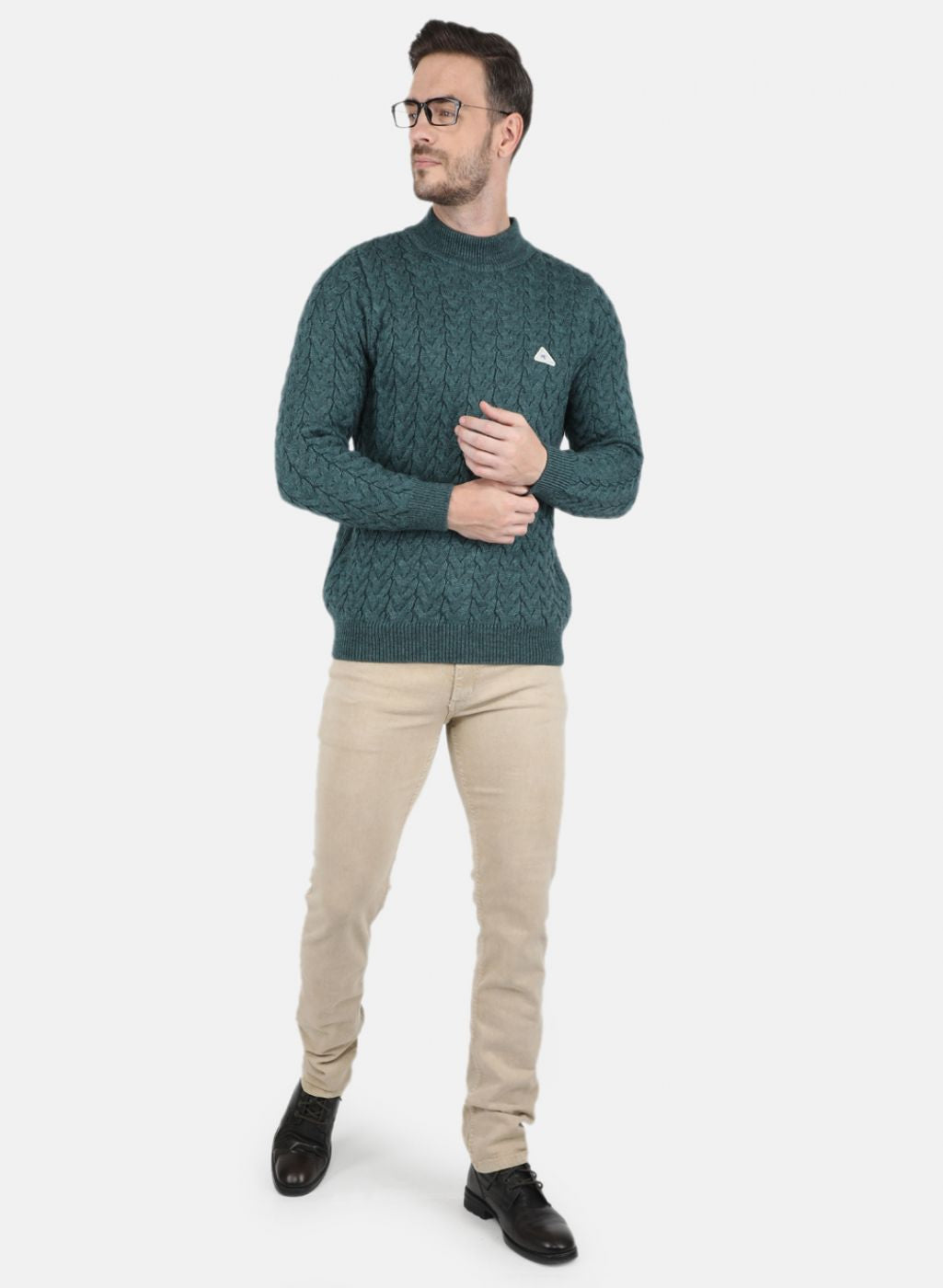 Men Green Self Design Pullover