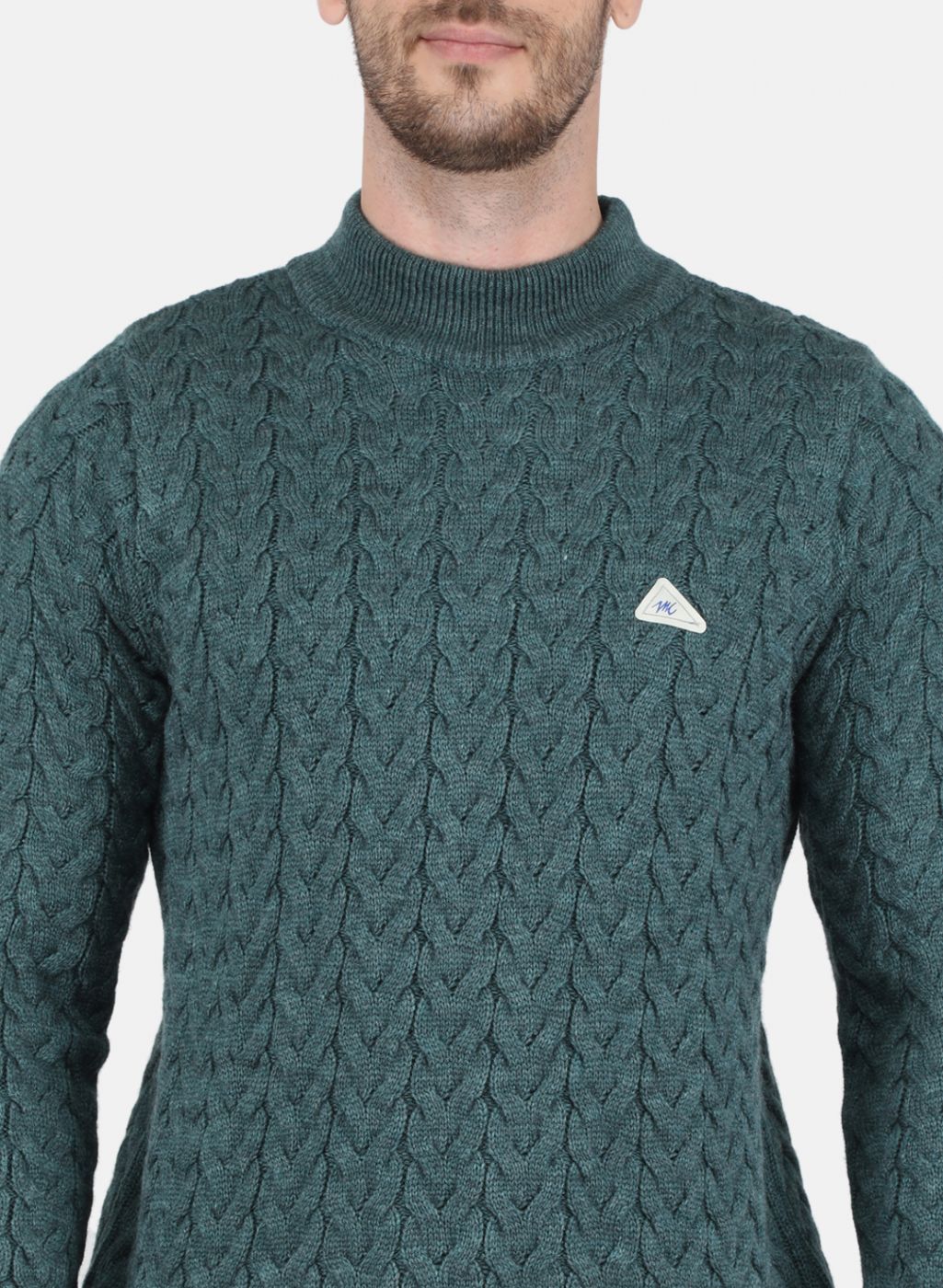 Men Green Self Design Pullover