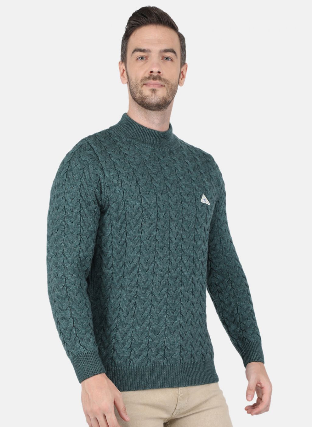 Men Green Self Design Pullover