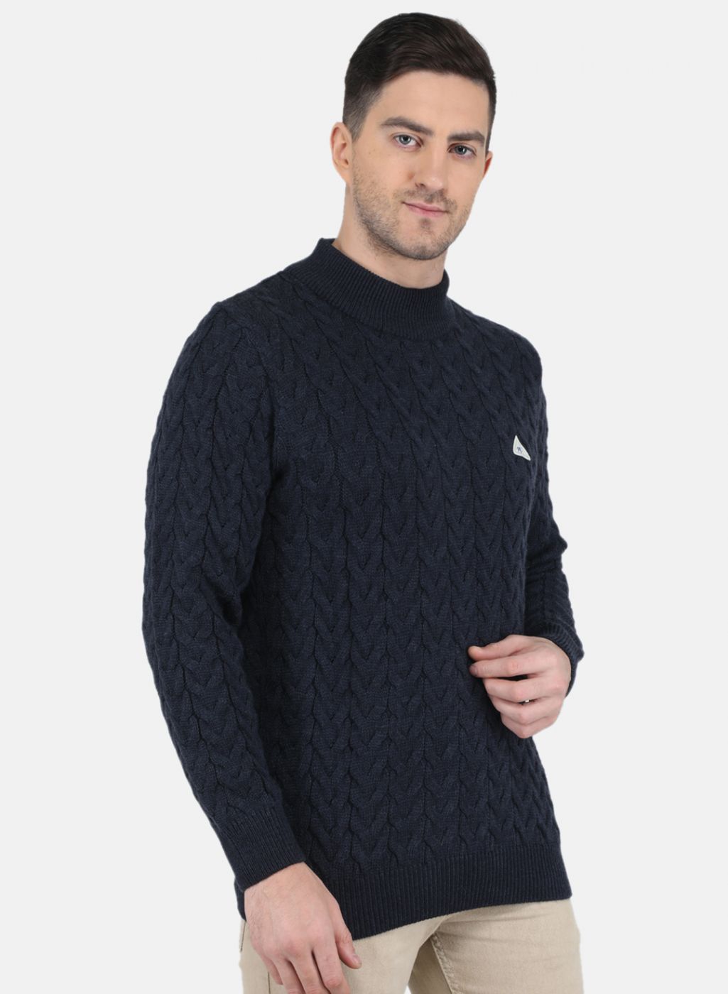 Men Blue Self Design Pullover