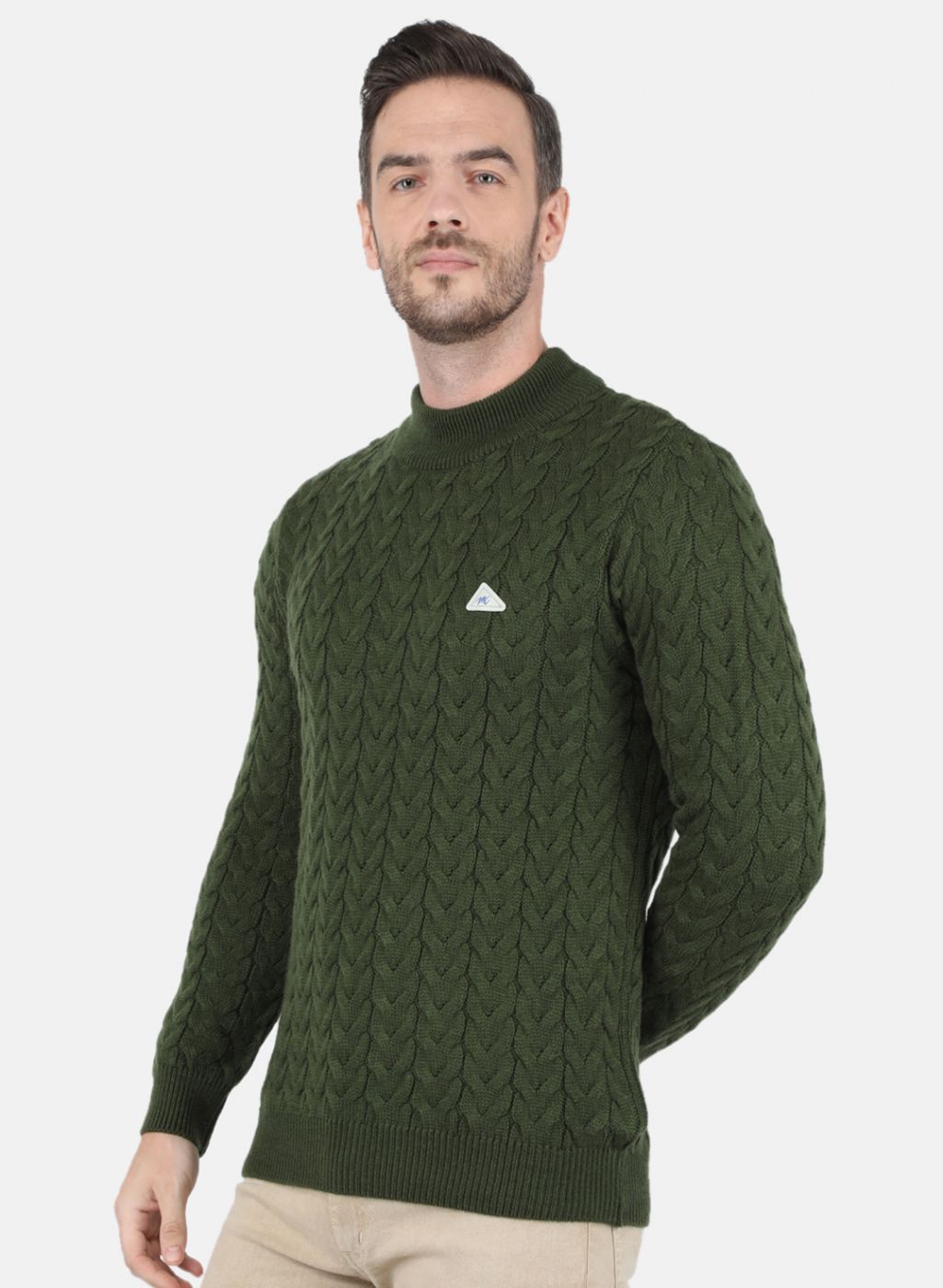 Men Olive Self Design Pullover