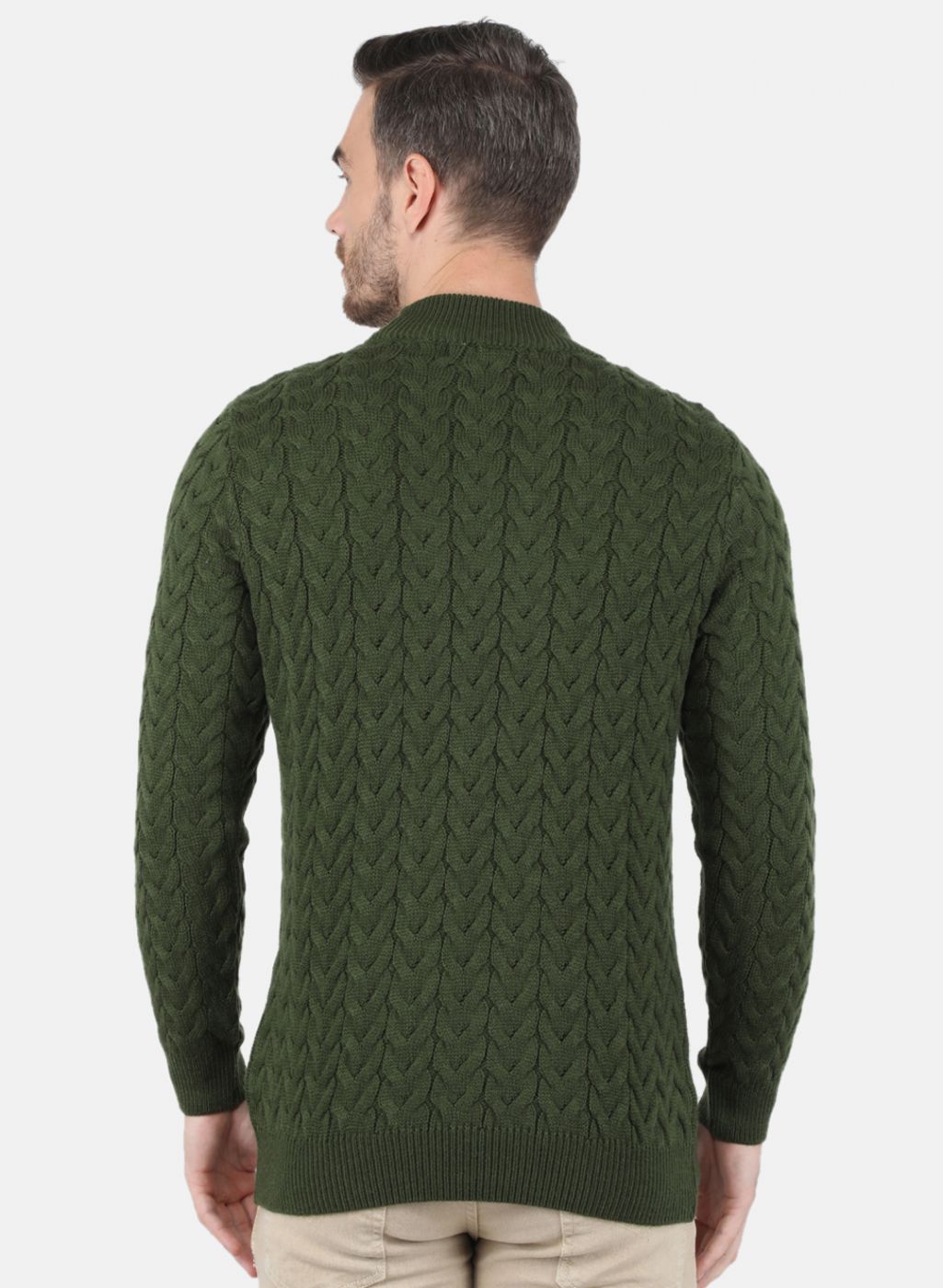 Men Olive Self Design Pullover