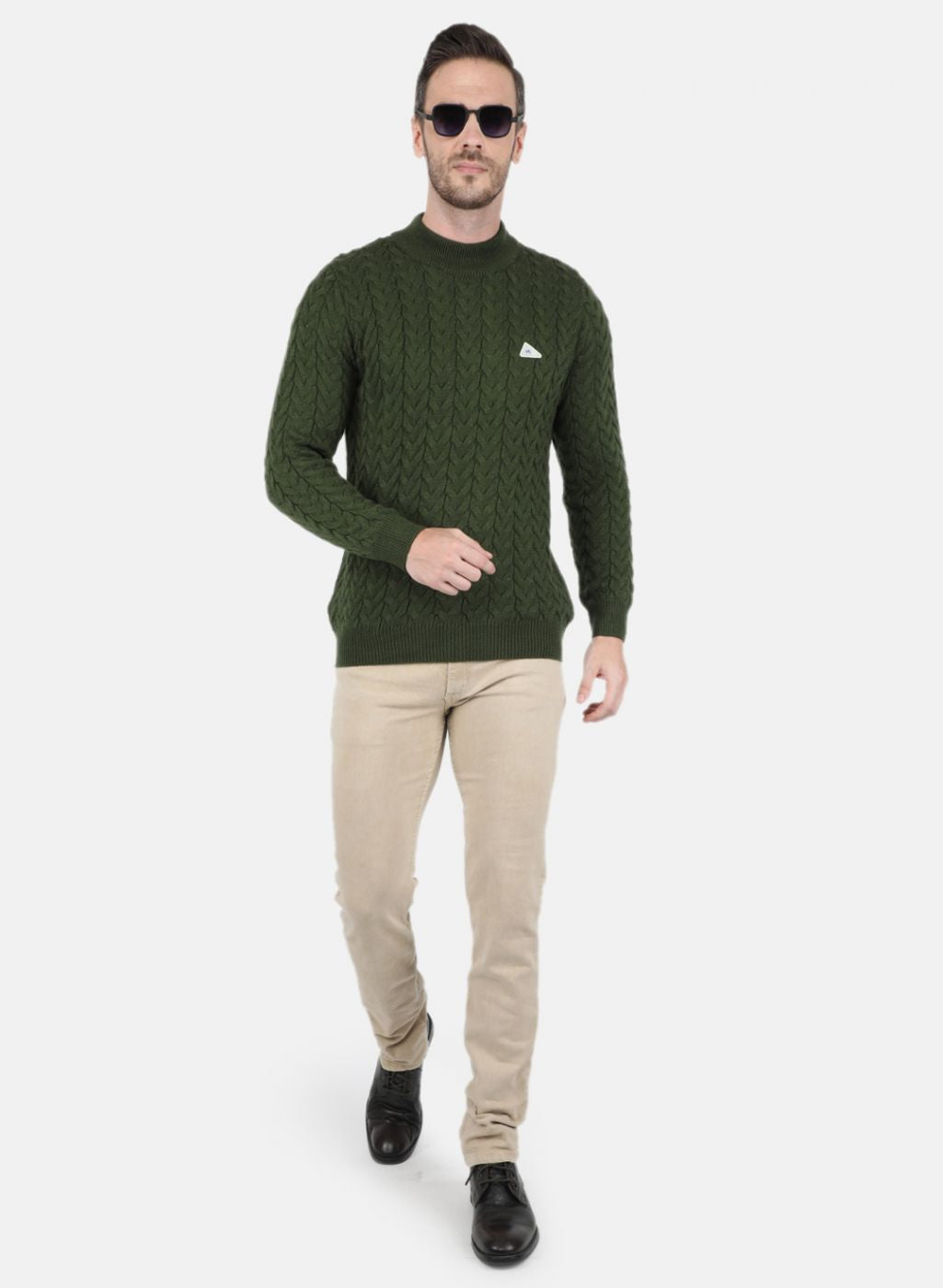 Men Olive Self Design Pullover