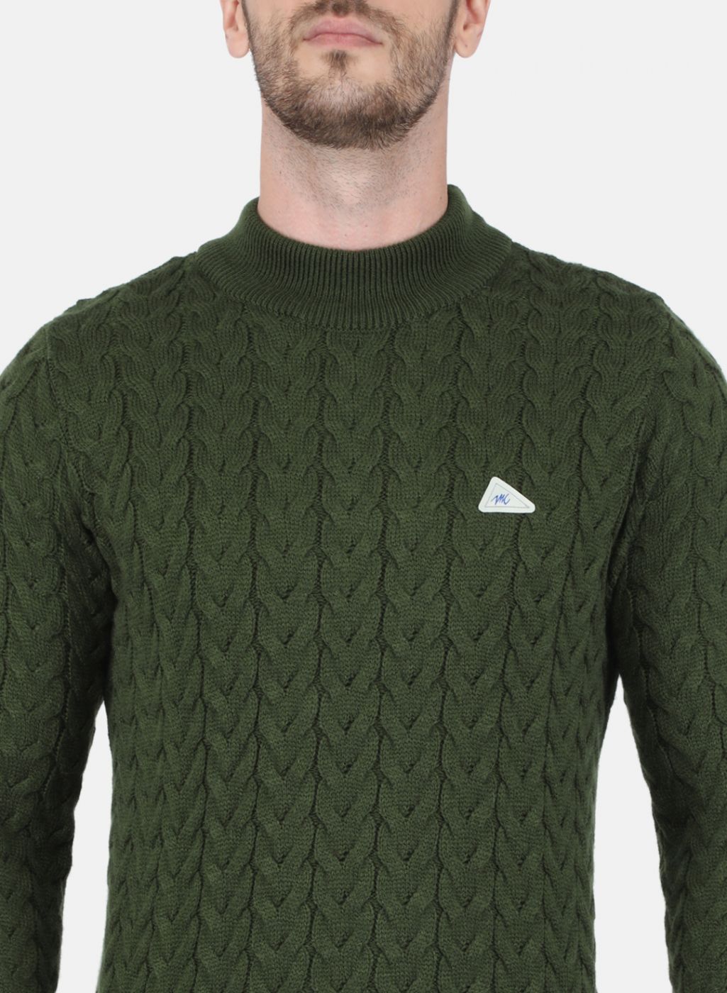 Men Olive Self Design Pullover