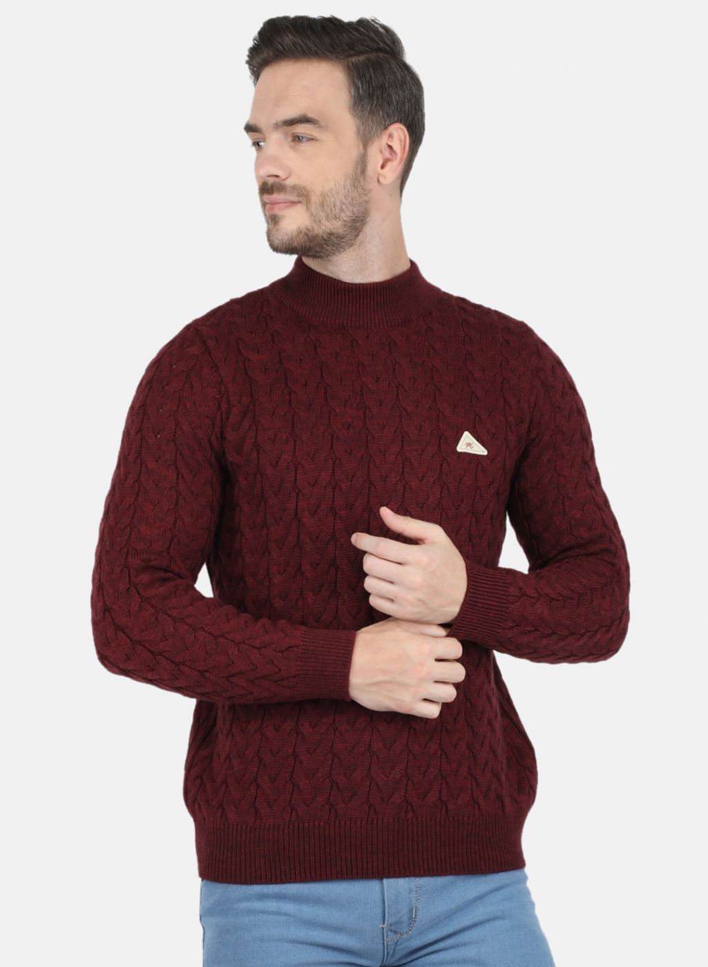 Men Maroon Self Design Pullover