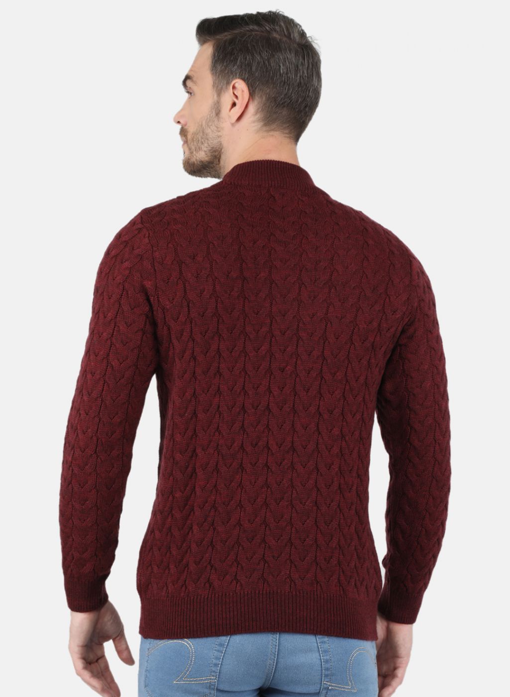 Men Maroon Self Design Pullover