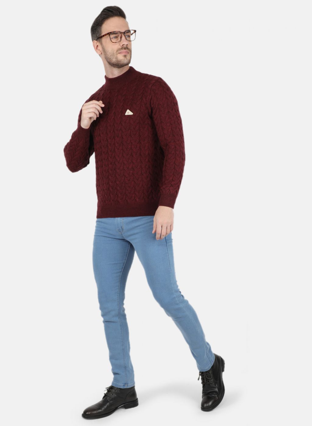 Men Maroon Self Design Pullover