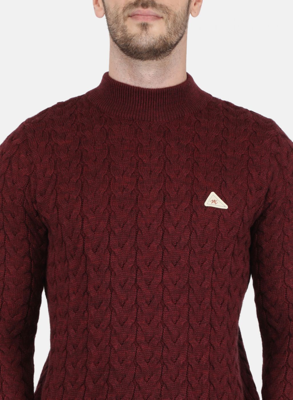 Men Maroon Self Design Pullover