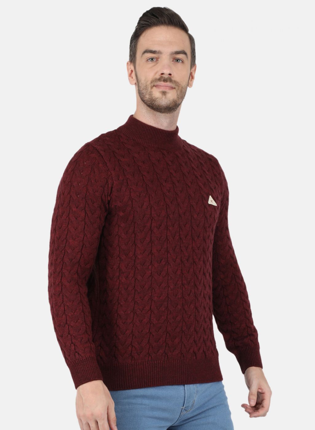 Men Maroon Self Design Pullover