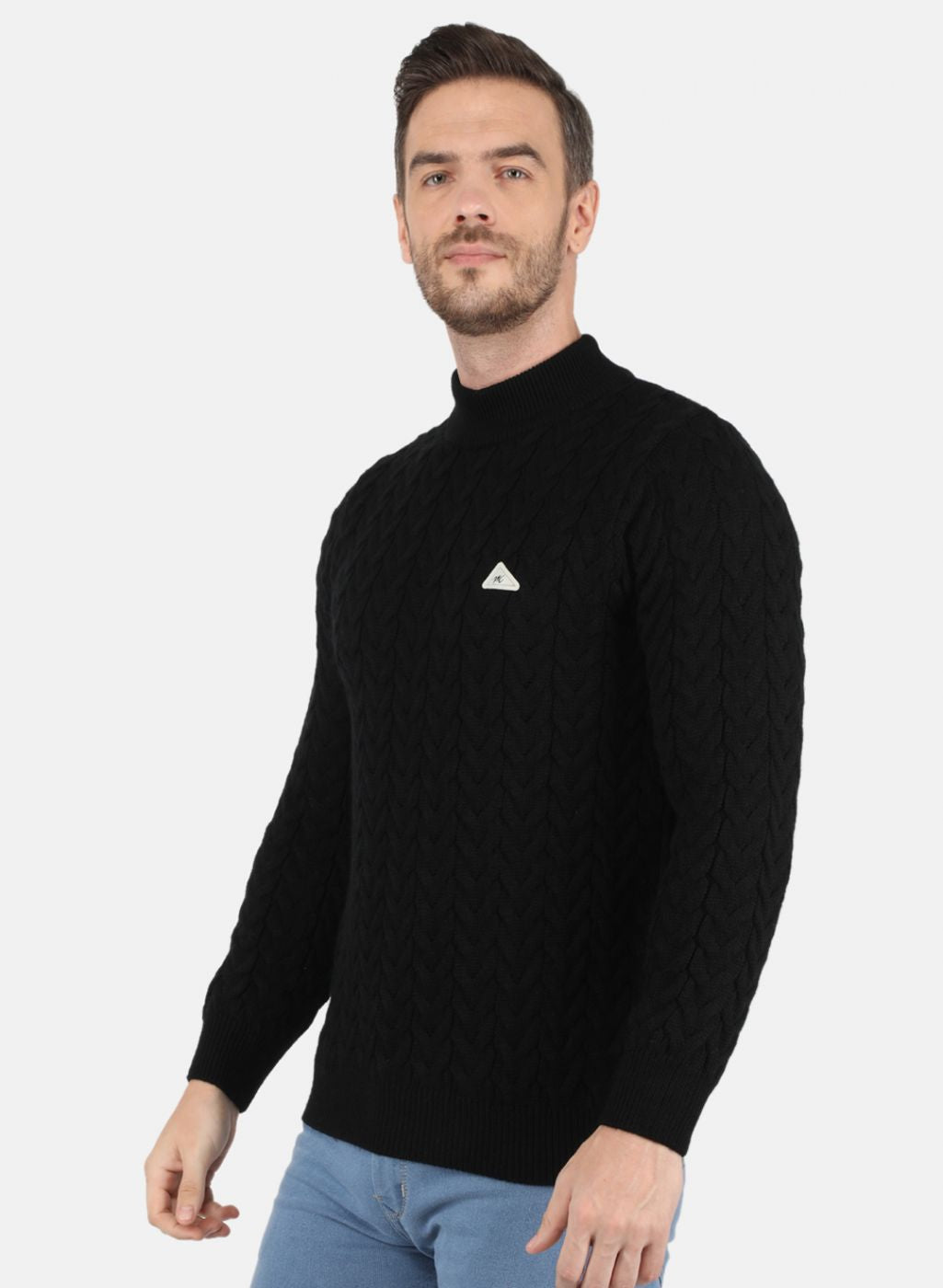 Men Black Self Design Pullover