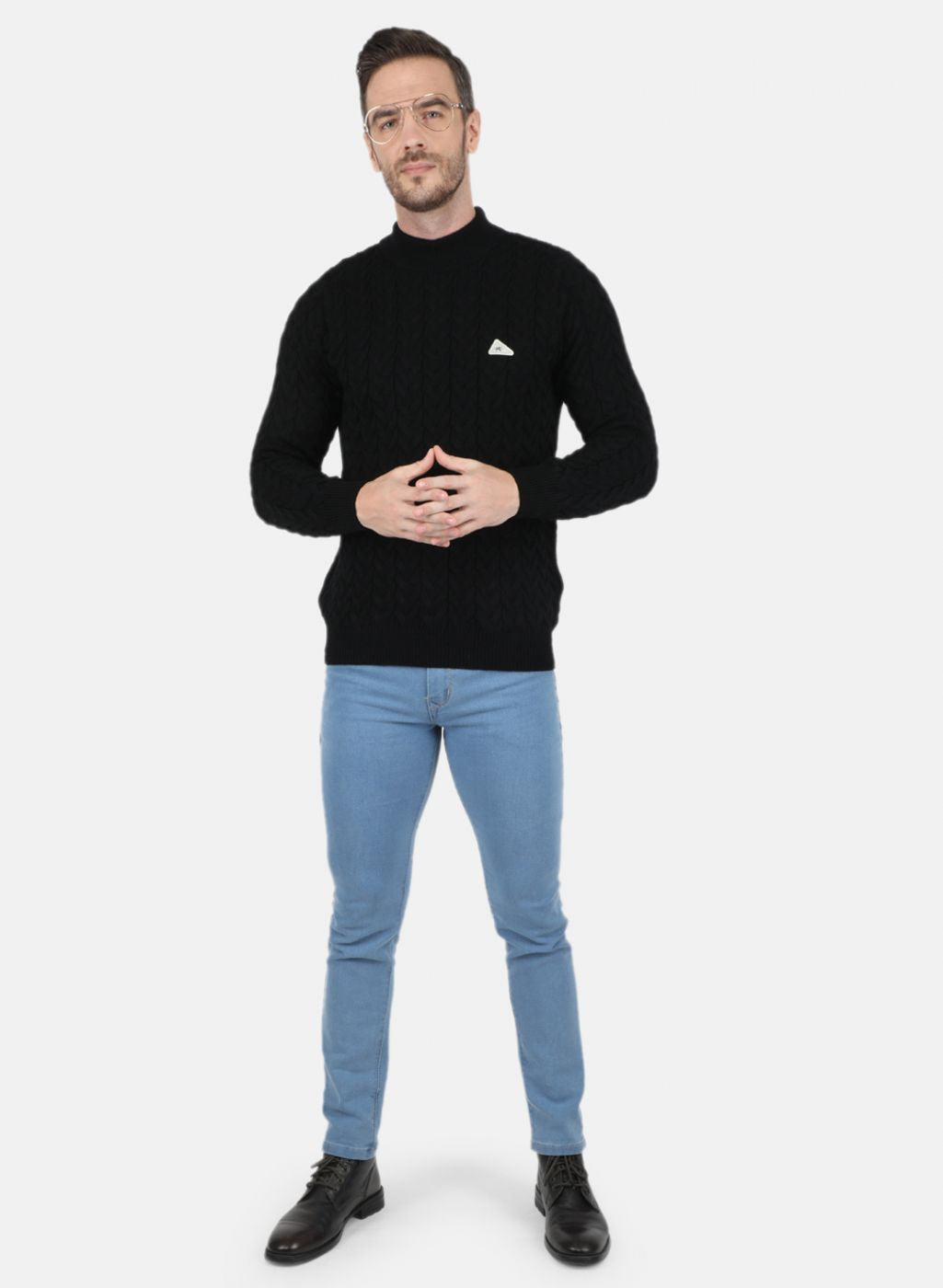 Men Black Self Design Pullover