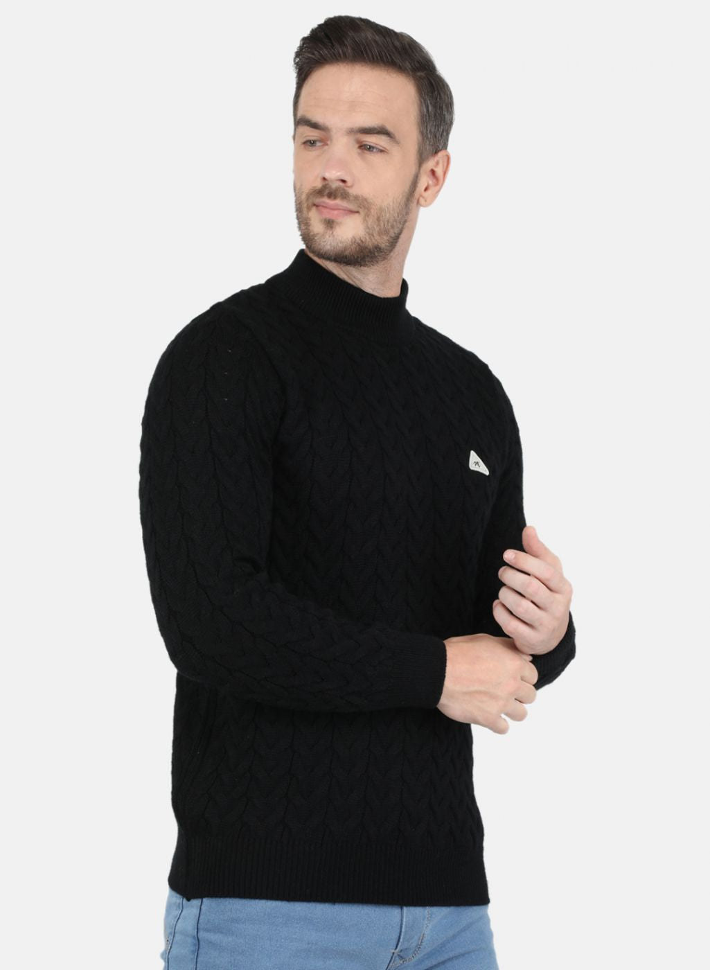 Men Black Self Design Pullover