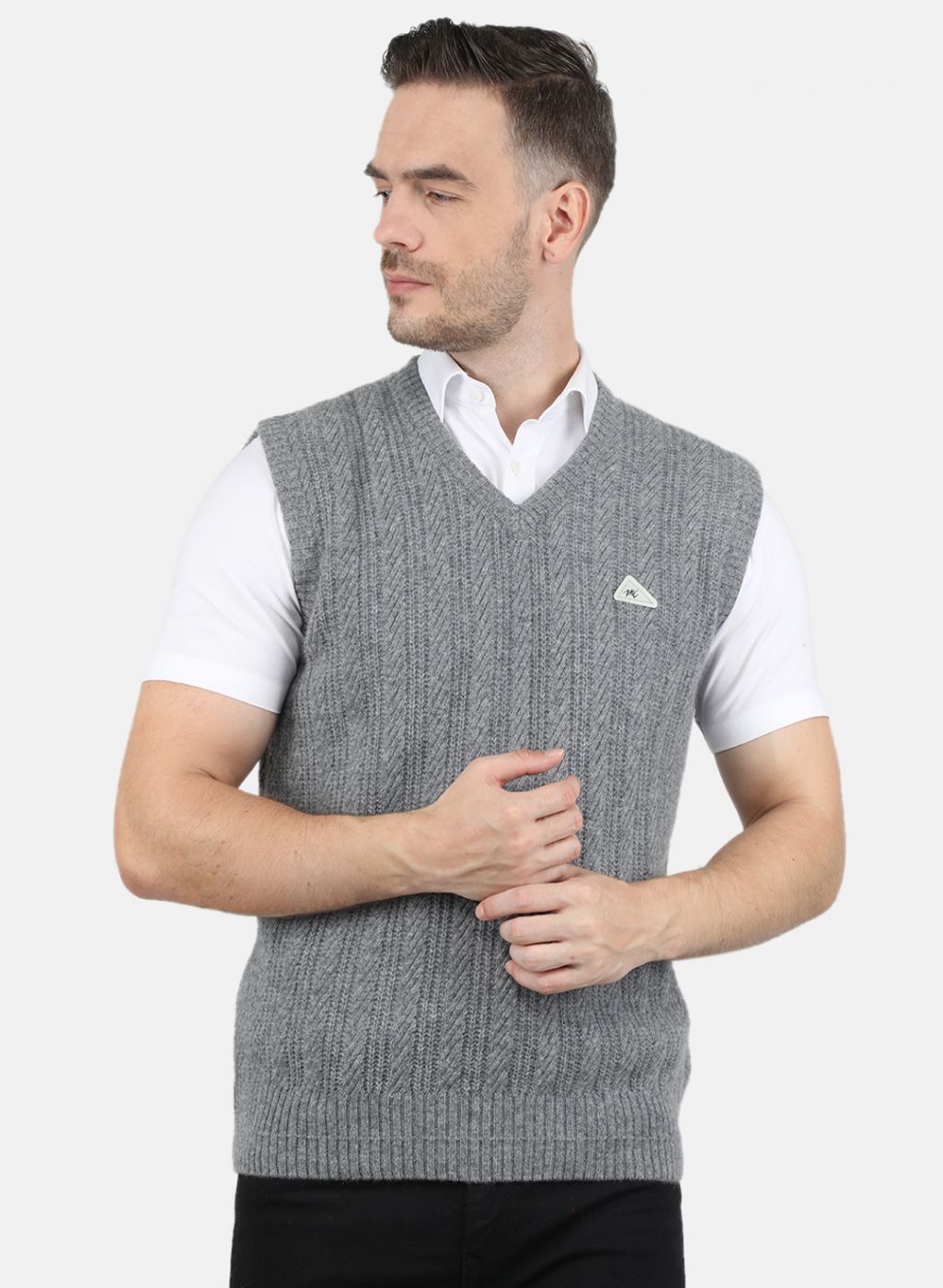 Men Grey Self Design Sweater