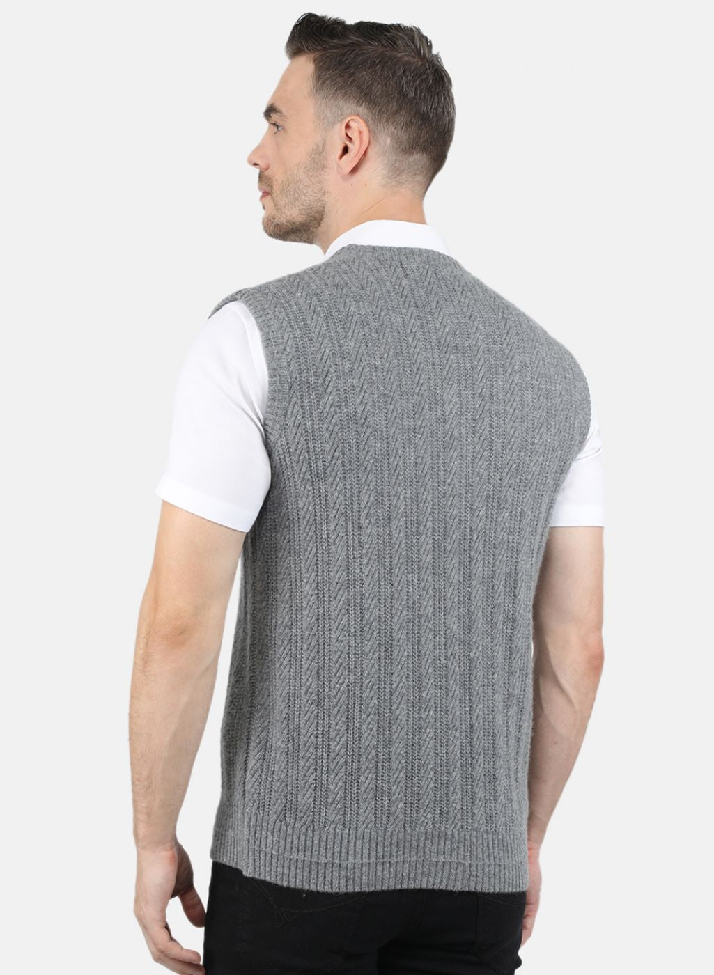 Men Grey Self Design Sweater