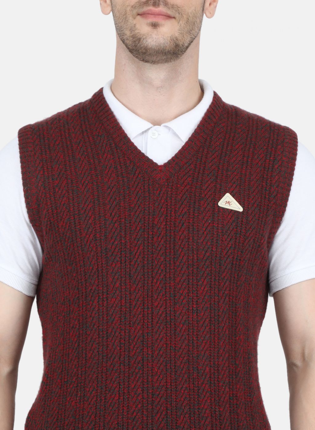 Men Maroon Self Design Sweater