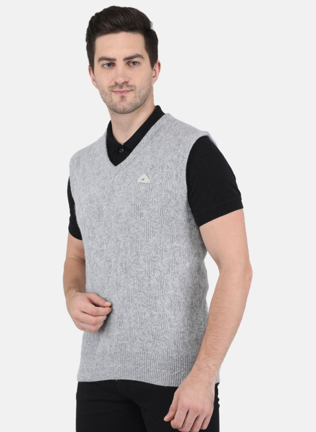 Men Grey Self Design Sweater