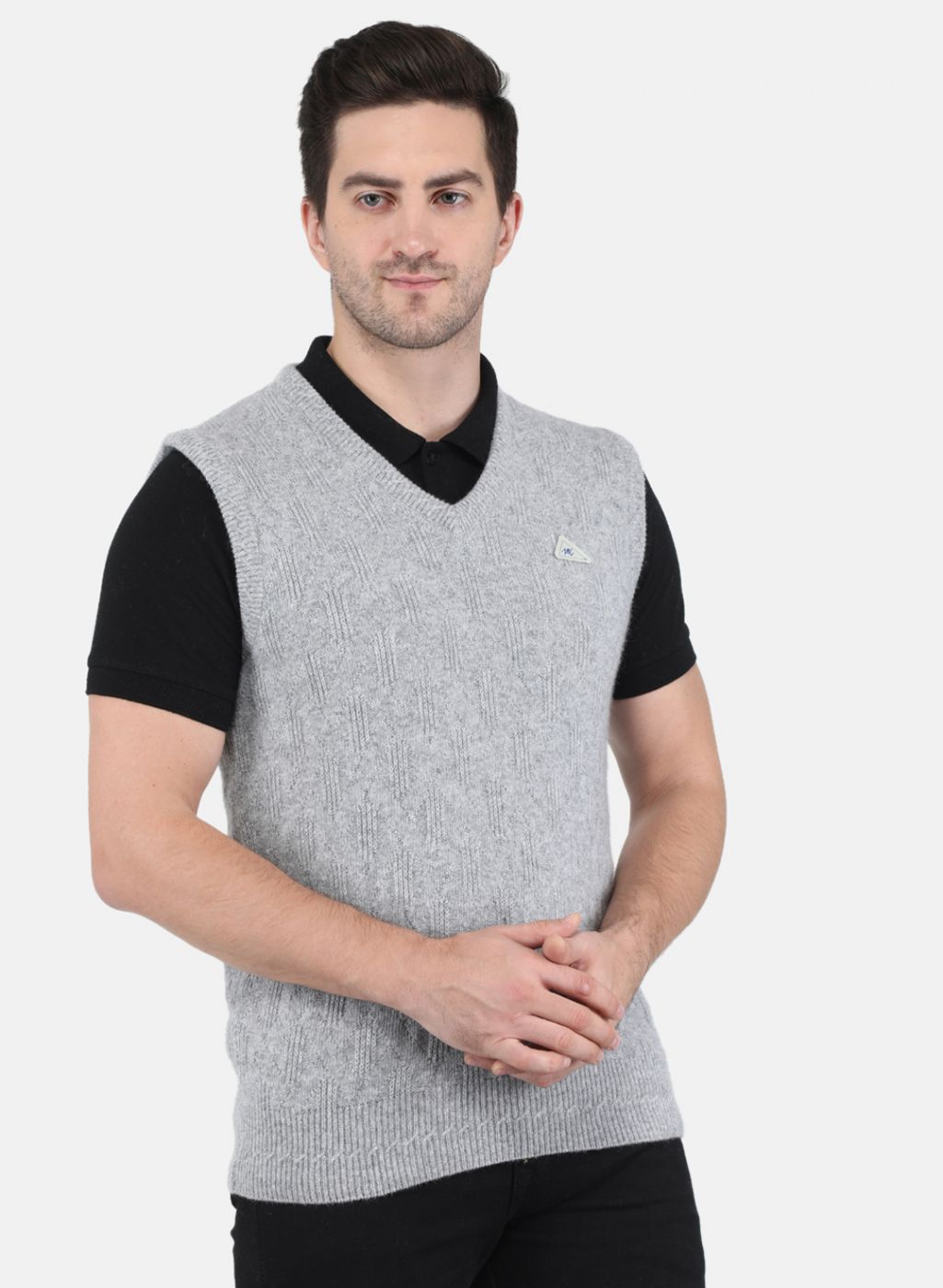 Men Grey Self Design Sweater