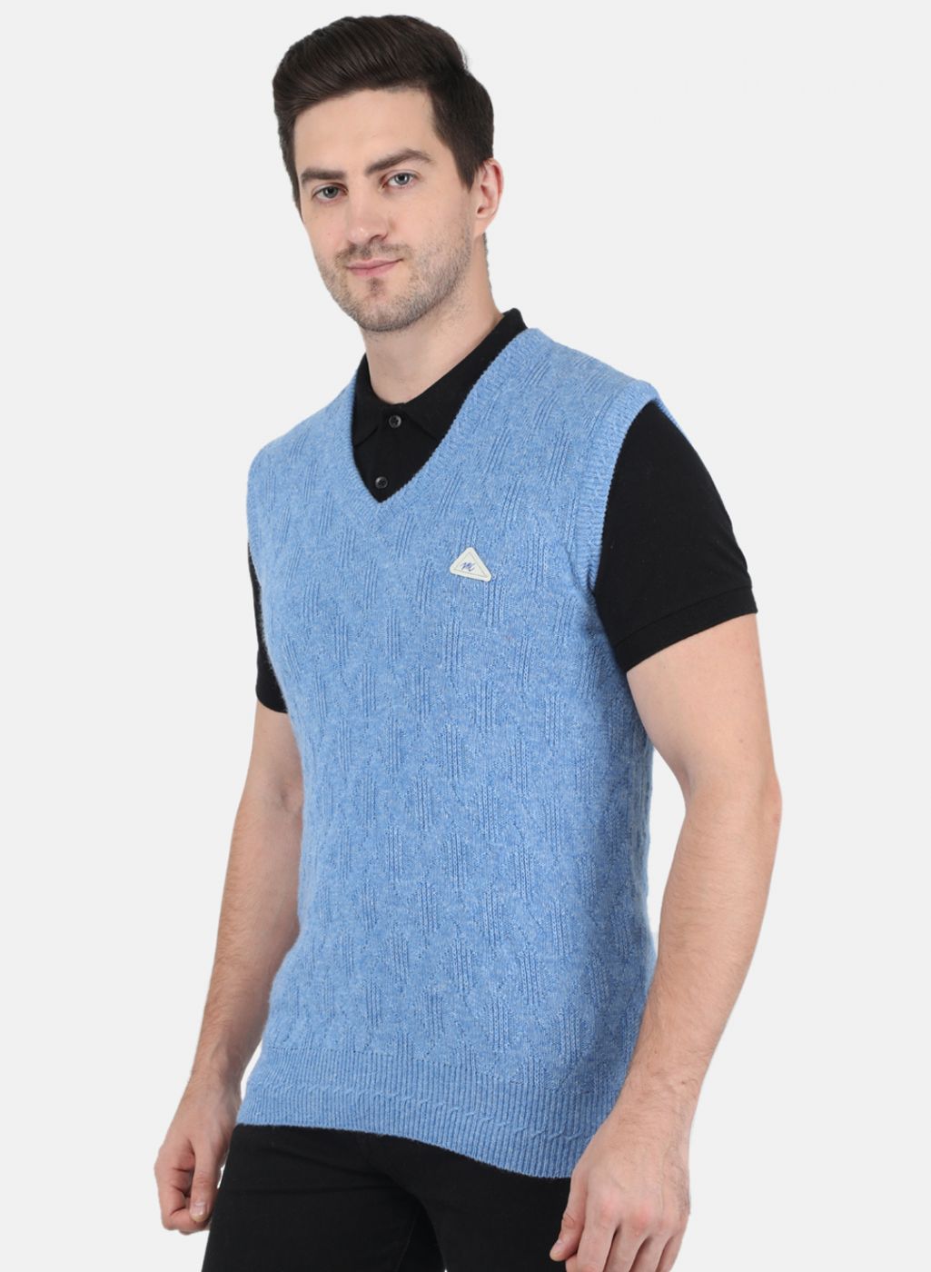 Men Blue Self Design Sweater