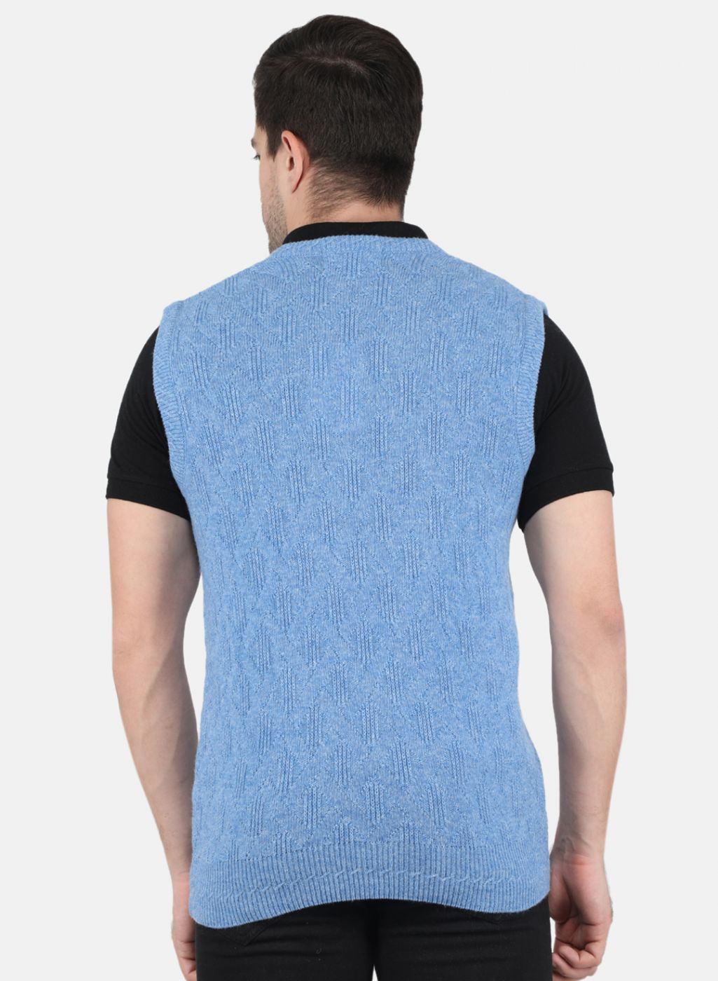 Men Blue Self Design Sweater