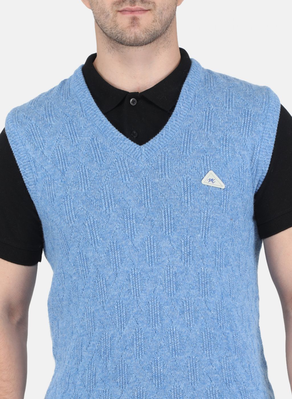 Men Blue Self Design Sweater