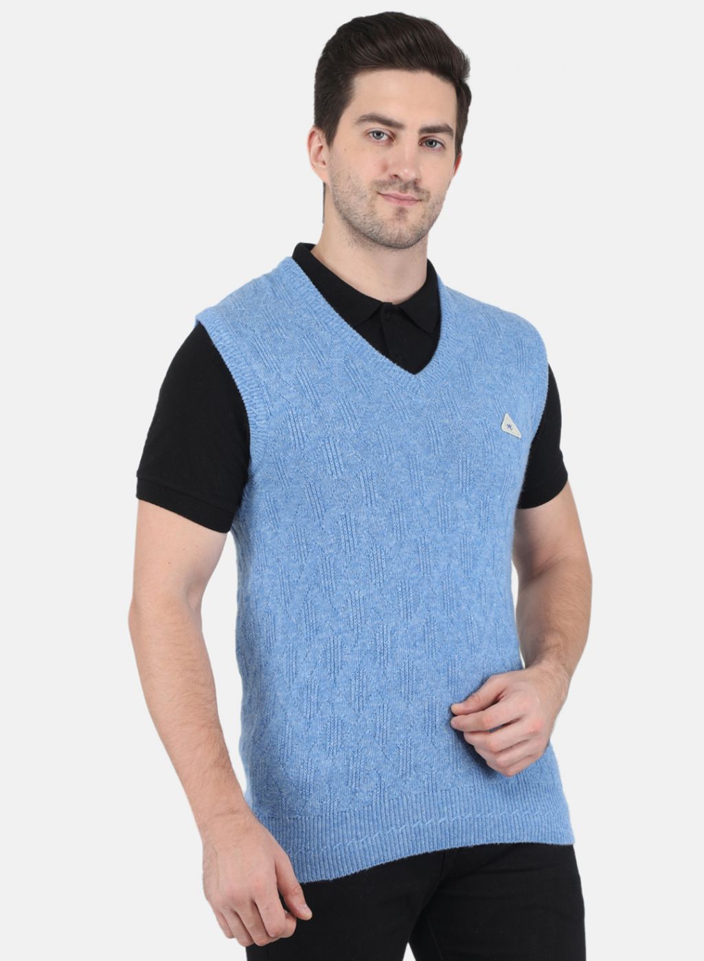 Men Blue Self Design Sweater