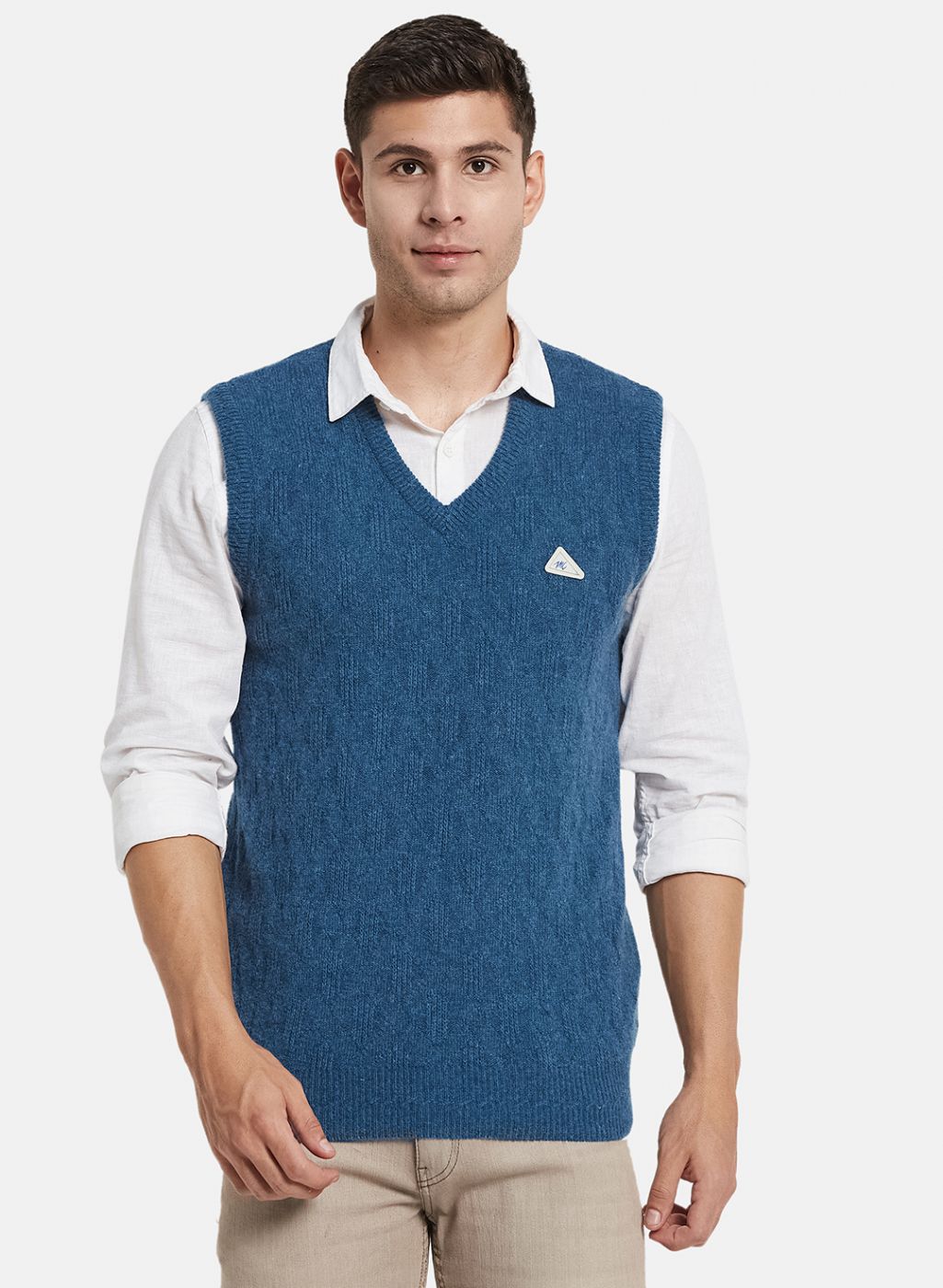 Men Blue Self Design Sweater