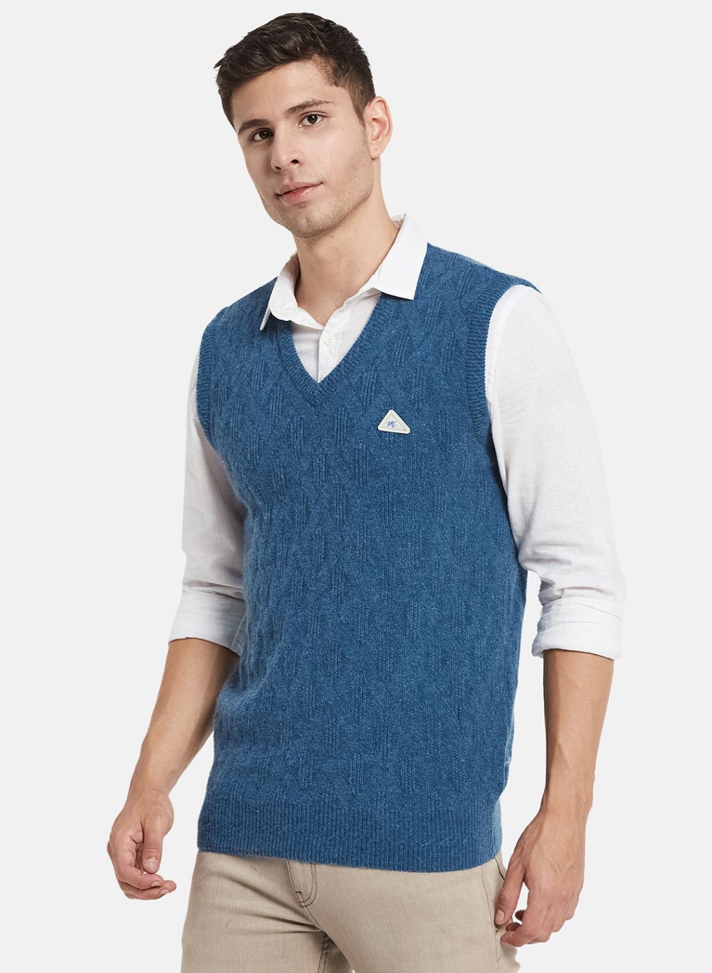 Men Blue Self Design Sweater