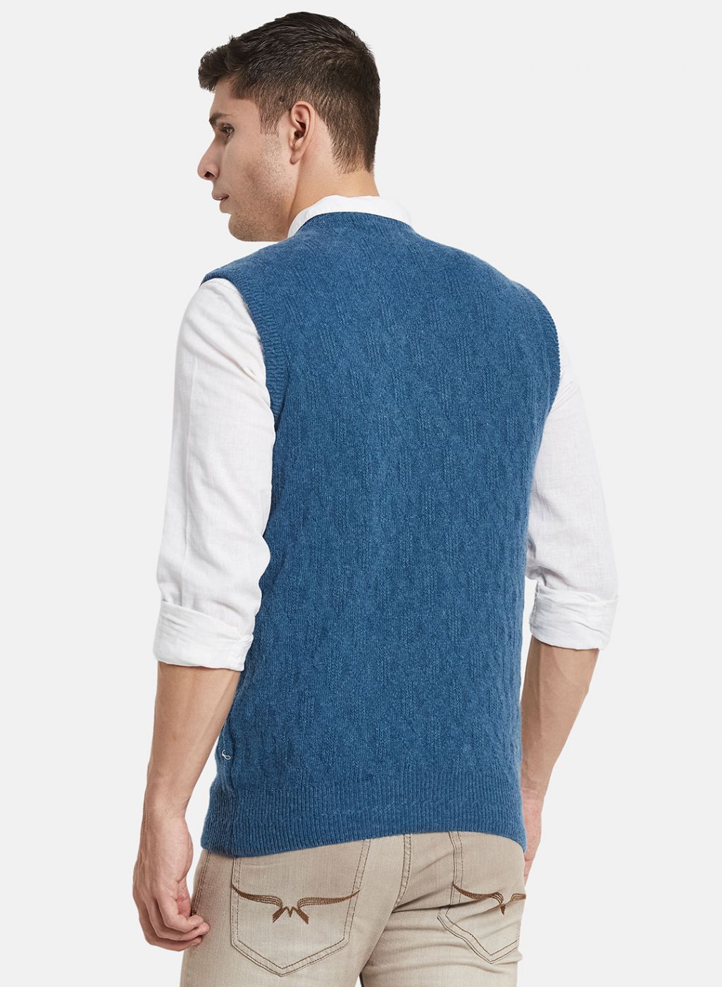 Men Blue Self Design Sweater