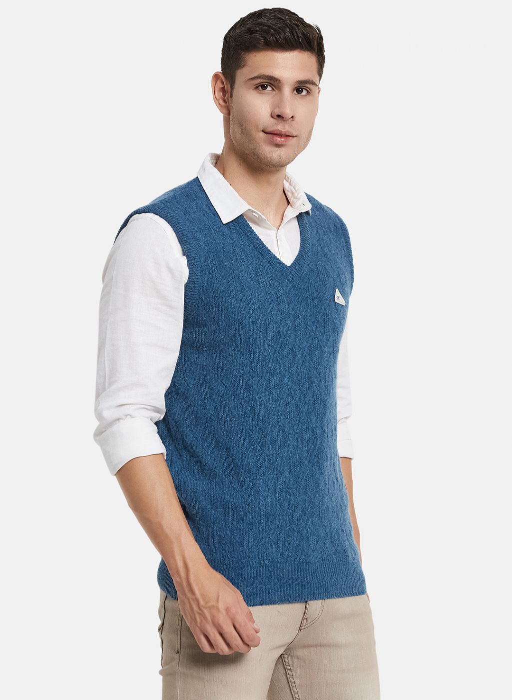 Men Blue Self Design Sweater