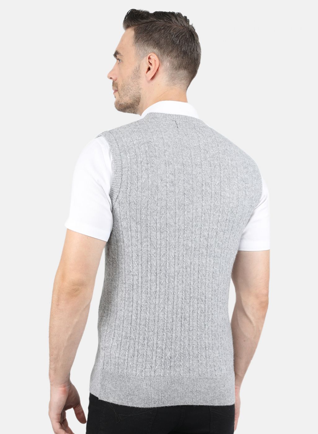 Men Grey Self Design Sweater