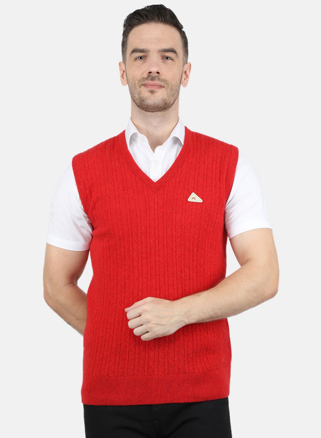 Men Red Self Design Sweater